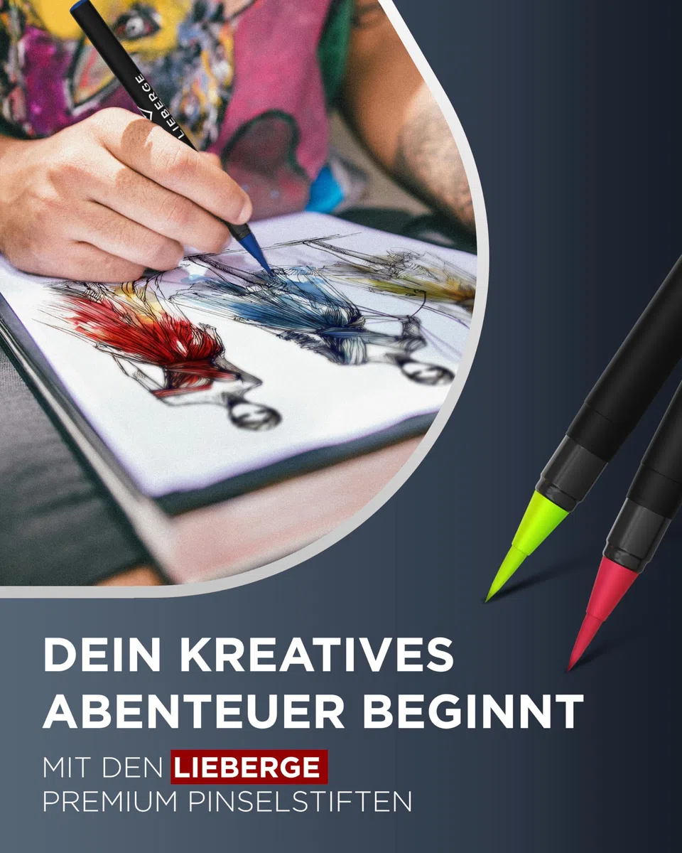 LIEBERGE Pinselstifte Premium-Set - 24 Aquarellfarben + 2 Wassertankpinsel - Brush Pen mit flexibler Pinselspitze für Aquarell, Hand Lettering, Bullet Journal, Kalligraphie