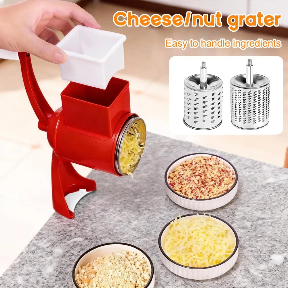 CEWROM Manuelle Nussmühle mit 2 Austauschbaren Trommelklingen, Manuelle Erdnussmühle mit Kurbel aus Edelstahl, Nussmühle, Mandelmühle, Ideal für Mais, Käse und Nüsse, Karotten usw