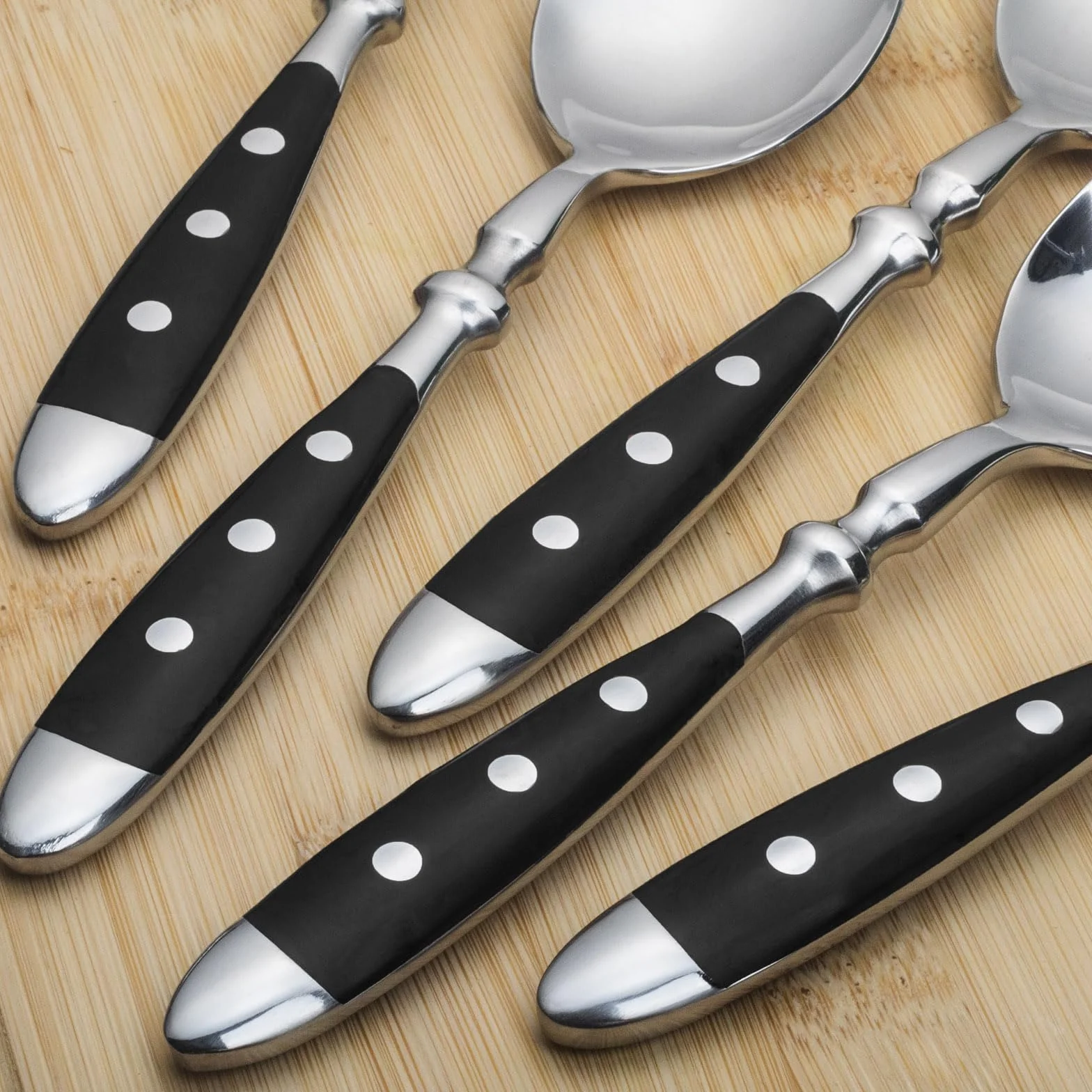 Alata Suppenlöffel 6 Stück, Edelstahl Esslöffel, Esslöffel, Schwarzen Griffen，Spiegelpoliert Tafellöffel，Löffel Besteck für Zuhause, Restaurant, Hotel, Täglicher Gebrauch，Serie Berlin