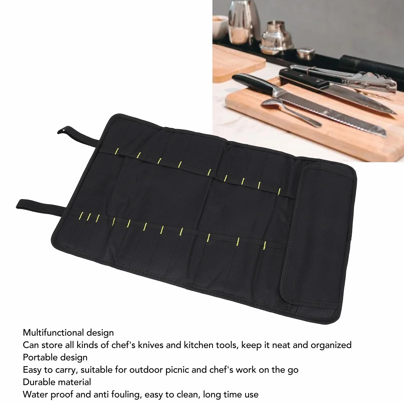 Kochmesser-Tasche, Multifunktionale Tragbare Messertasche aus Segeltuch mit 20 Steckplätzen, Professionelle Kochmesser-Rollen-Aufbewahrungstasche für Zuhause Küche Reisen Camping