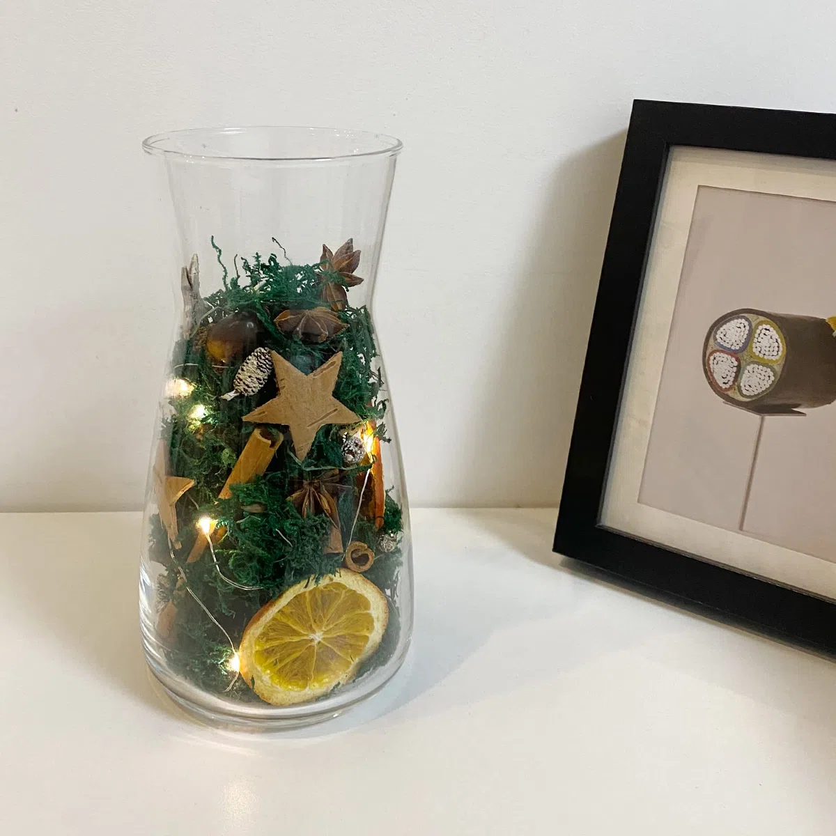 Apragaz 52 StüCk Weihnachtsdeko Adventskranz Deko Set, Natur Dekoration Mit Stern aus Birkenrinde Orangenscheibe, Zeder, Anis, Zimt, Eichel, DunkelgrüNes Moos Deko Weihnachten