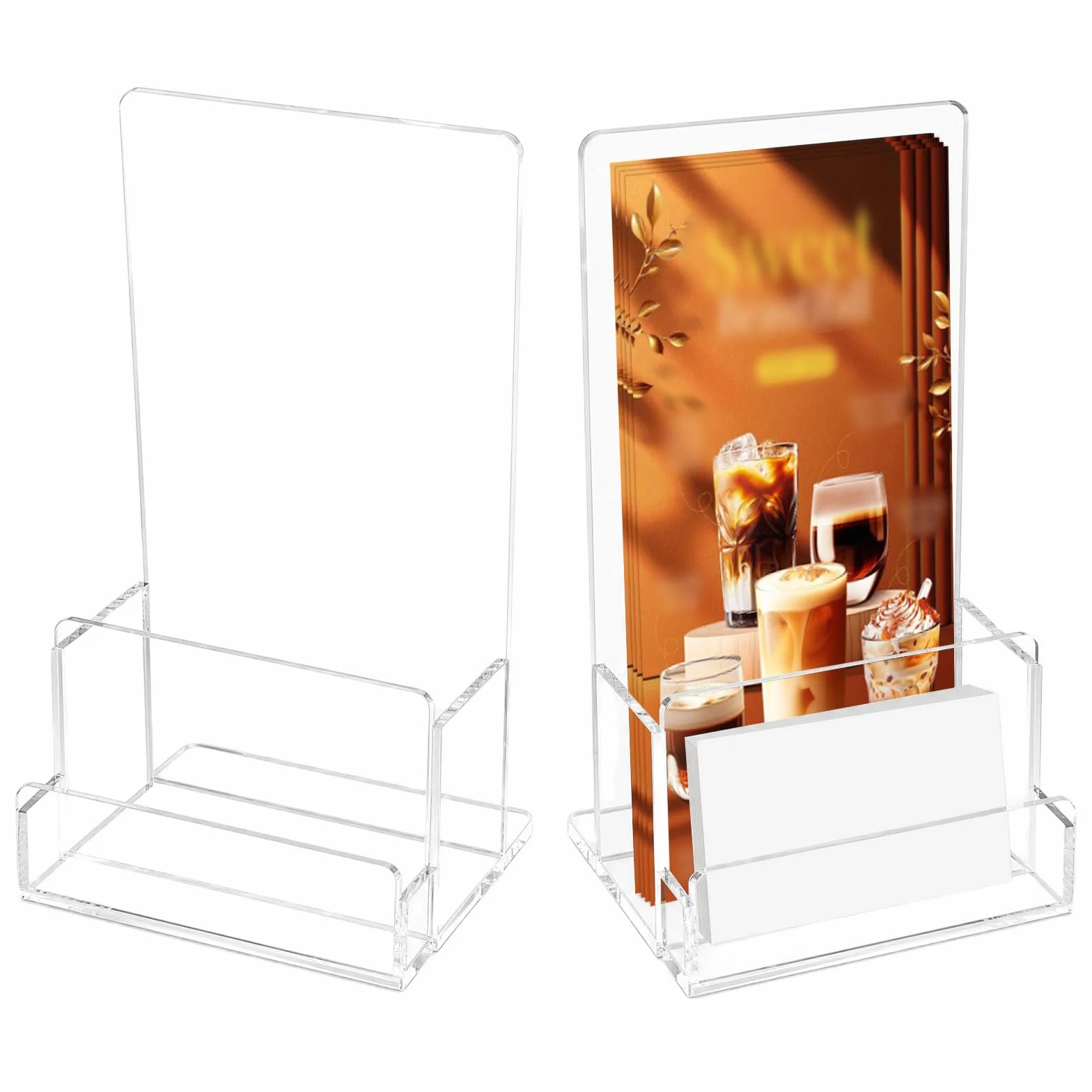 2 Stück Flyerständer a6 Acryl Flyerhalter Tischaufsteller, Prospektständer Tisch Acryl mit Visitenkarten, Prospekthalter a6 Flyer Aufsteller Ständer, Broschürenhalter Prospektaufsteller Tisch | Hochtransparentes Acryl, mit Visitenkartenfach, 3 mm dick