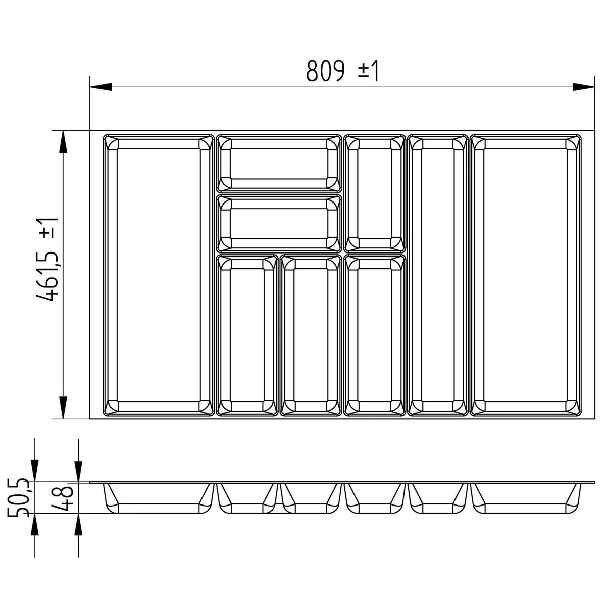 SO-BOX 2 Besteckkasten Breite 80,9 cm, Tiefe 46,2 cm mit anthraziter Kanvas-Struktur für Schubladen bis Juli 2012 von NOBILIA mit einer Breite von 90 cm