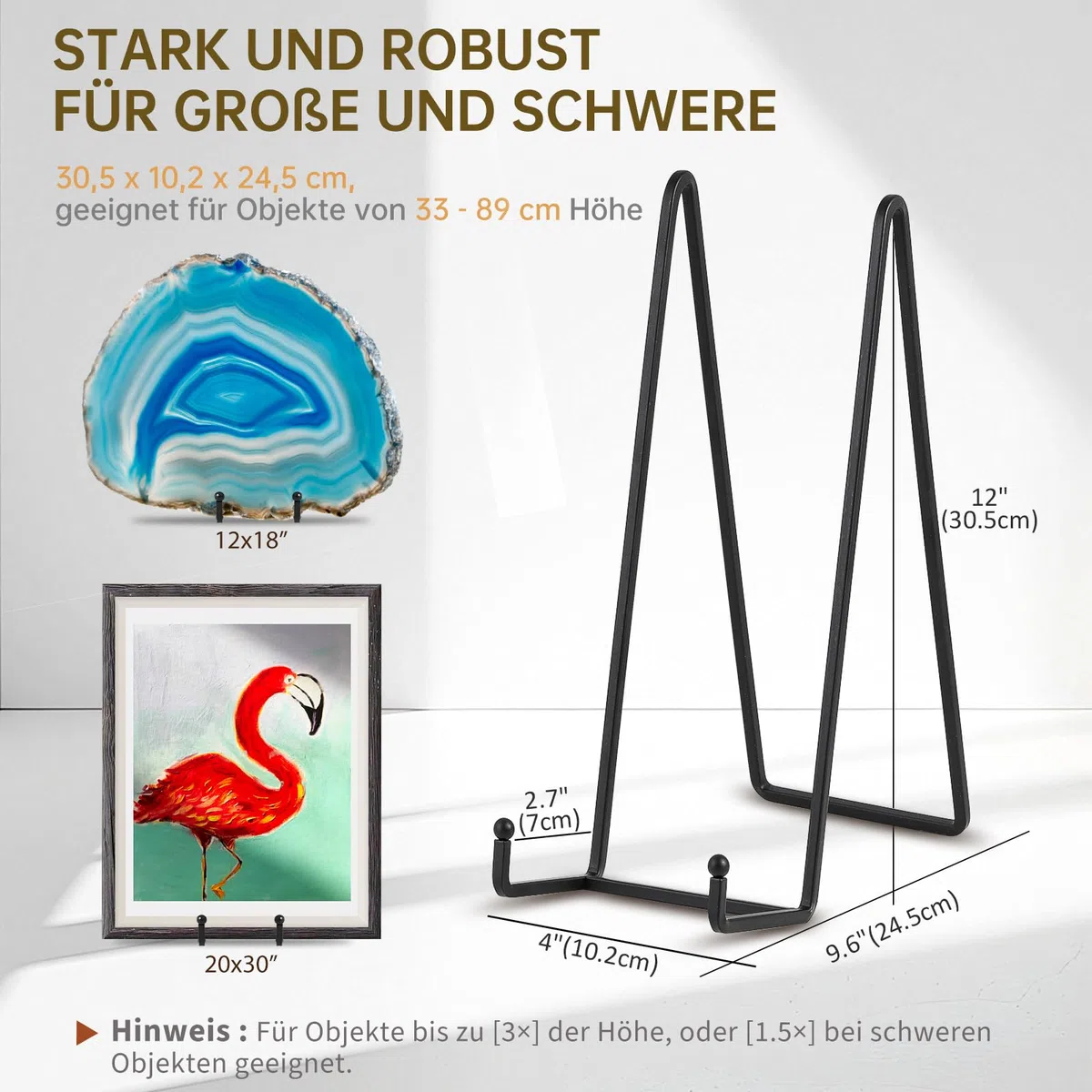 Staffelei Aufsteller Teller Ständer Groß - Tellerständer Metall für schwere Dekoteller - Superhoher Tellerhalter - Eisen Halterung fuer Buch | Bilderrahmen | Plakette - Schwarz - 2 Stück - 30,5 cm