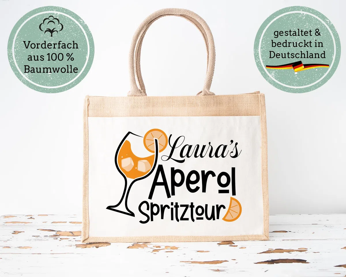LIEBTASTISCH - Jutetasche mit Personalisierung - Aperol Spritz - Geschenk-Tasche - Verpackung - Kollegin - Freundin - Getränk (L)