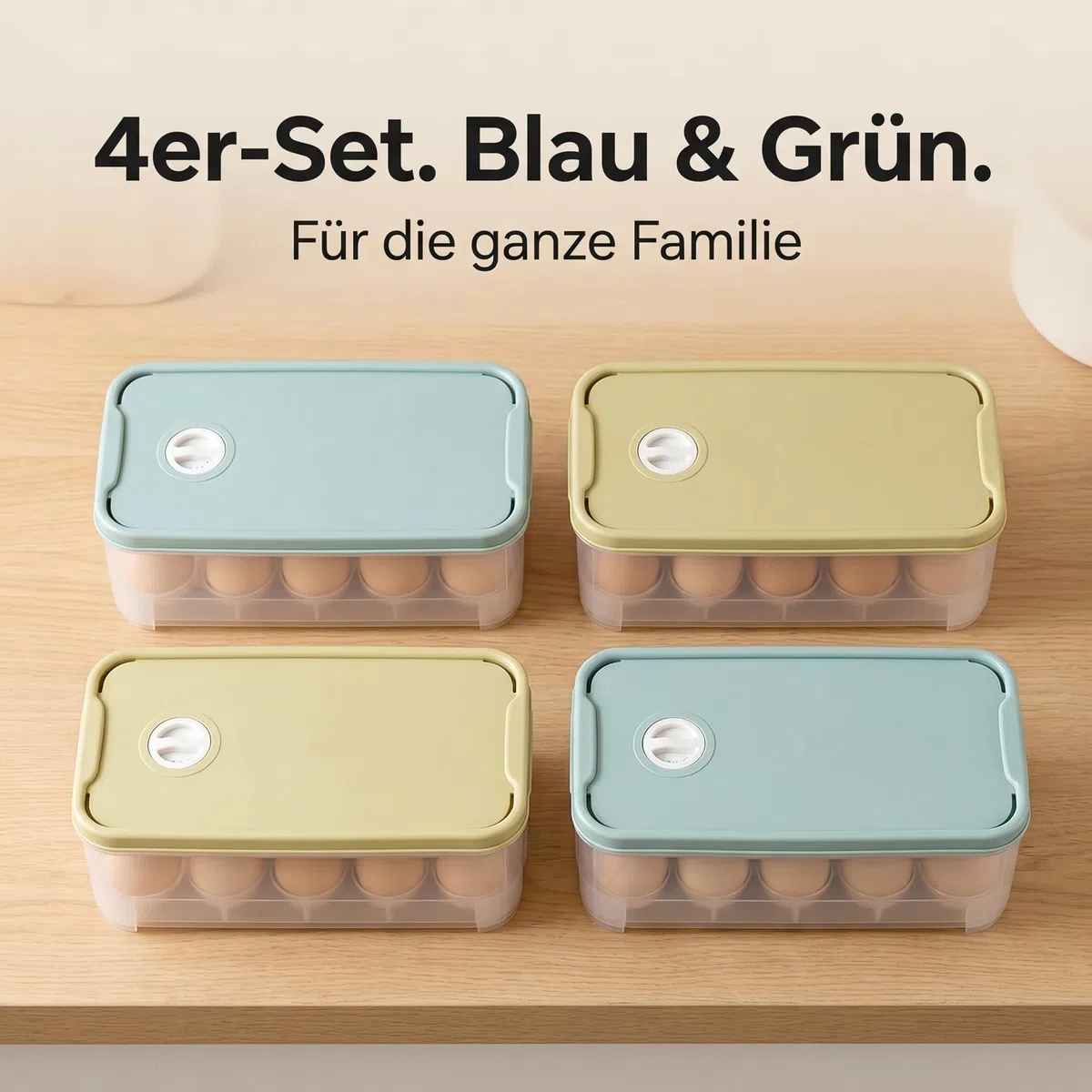4 Stück Eier Aufbewahrung Kühlschrank, Eierbox aus Kunststoff für 10 Eier, Eierbehälter mit Deckel, Eierschachtel Transportbox für Küche, Blau, Grün