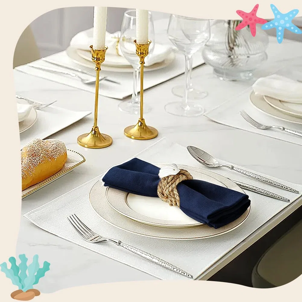 NBEADS 12 Stück 6 Stil Serviettenringe, Gras gewebt mit Harz Seestern Seepferdchen Muschel Anker Ornamente Nautische Serviettenhalter für Strand Hochzeit Dinner Party Tisch Dekor