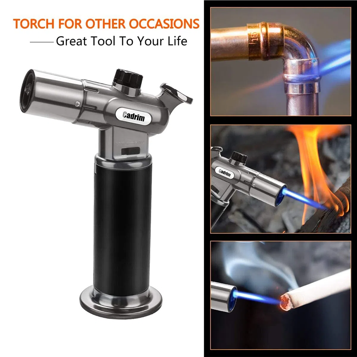 Cadrim Flambierbrenner, Butangasbrenner, Bunsenbrenner, Dual Flammen Küchenbrenne Flambierbrenner Doppelflammen Ideal zum Flambieren Karamelisieren Grillen Flambierer für Desserts, Home Küche, BBQ