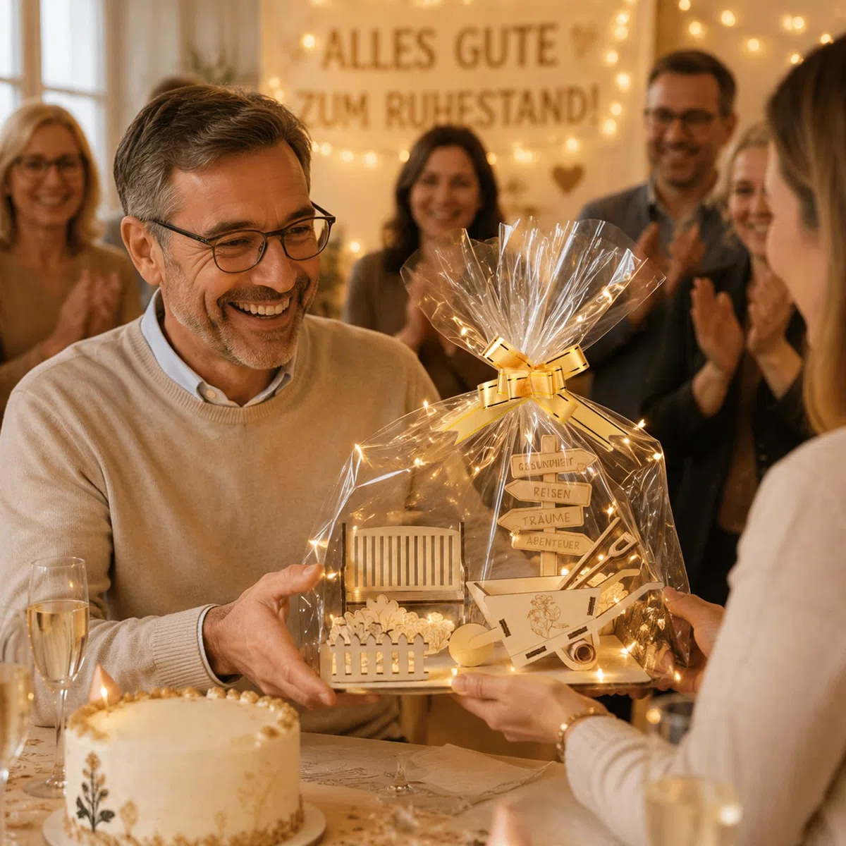 Geldgeschenk Ruhestand Holz mit LED– Kreatives Renteneintritt Geschenk für Frauen & Männer, Schubkarre Geldgeschenk für Rentner, Abschiedsgeschenk Kollegen