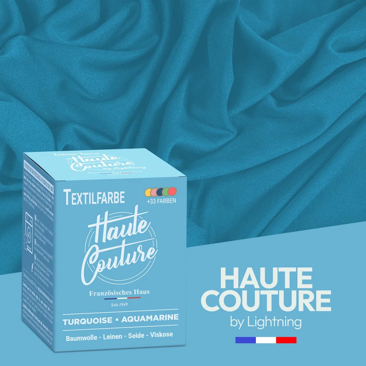 Haute Couture - Blau Textilfarbe - BlauTürkis - 350g - Alles-in-Einem - Gebrauchsfertig für Kleidung und Stoffe