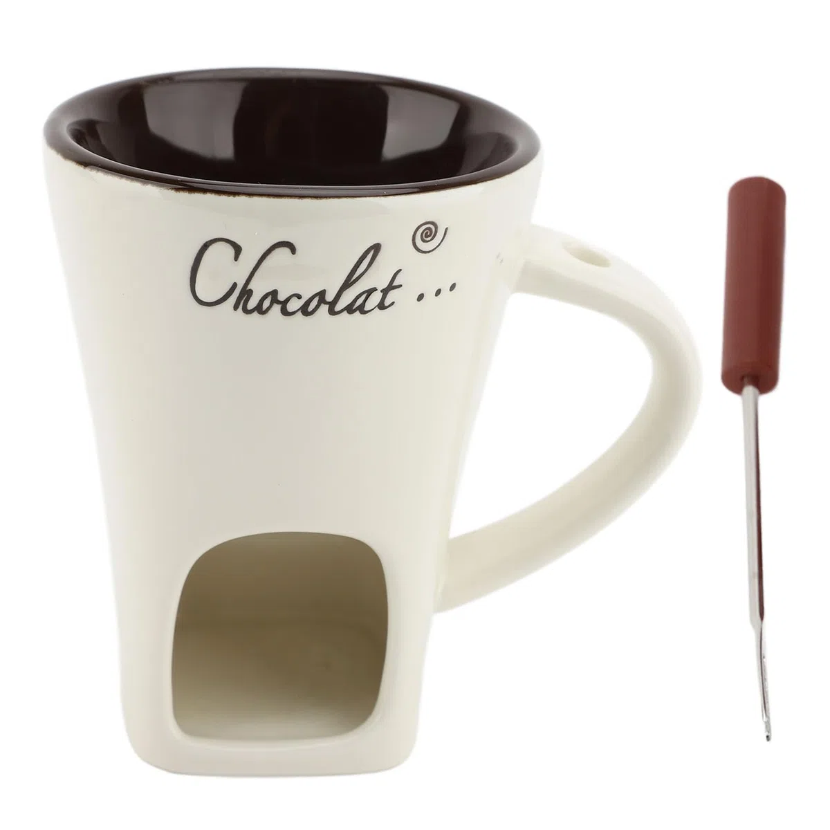 Schokoladenfondue Tasse Keramik Butterwärmer Topf mit Gabel Ideal für Küche Party Feiertage Weiß