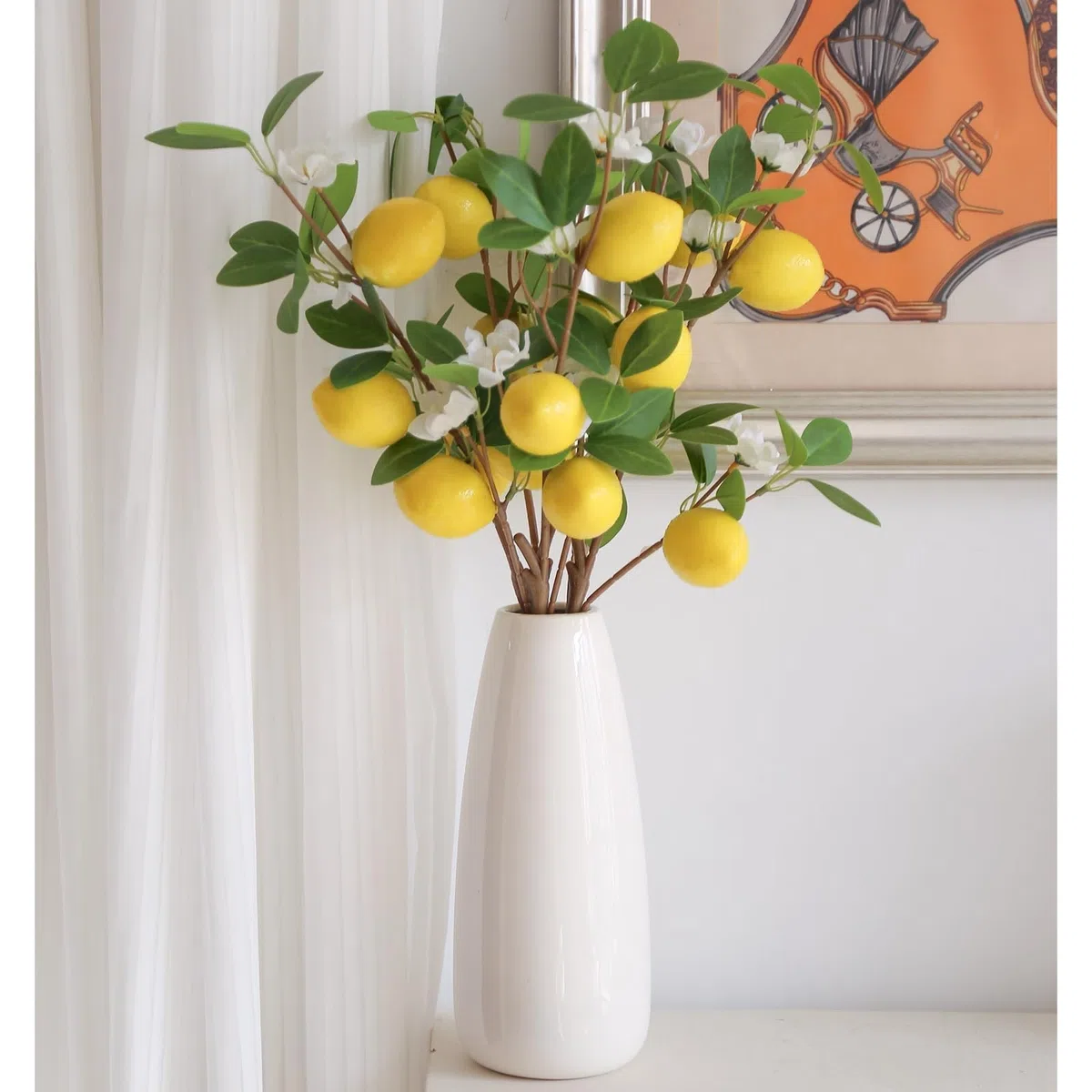 5 PCS Künstliche Zitronenzweig wie echt 58 cm Gelbe Künstliche Zitronen Deko Stiele mit Grünen Blättern Künstliche Blumen Fake Zitronen Blumenarrangement für Zuhause Küche Tisch Party Bauernhaus Deko
