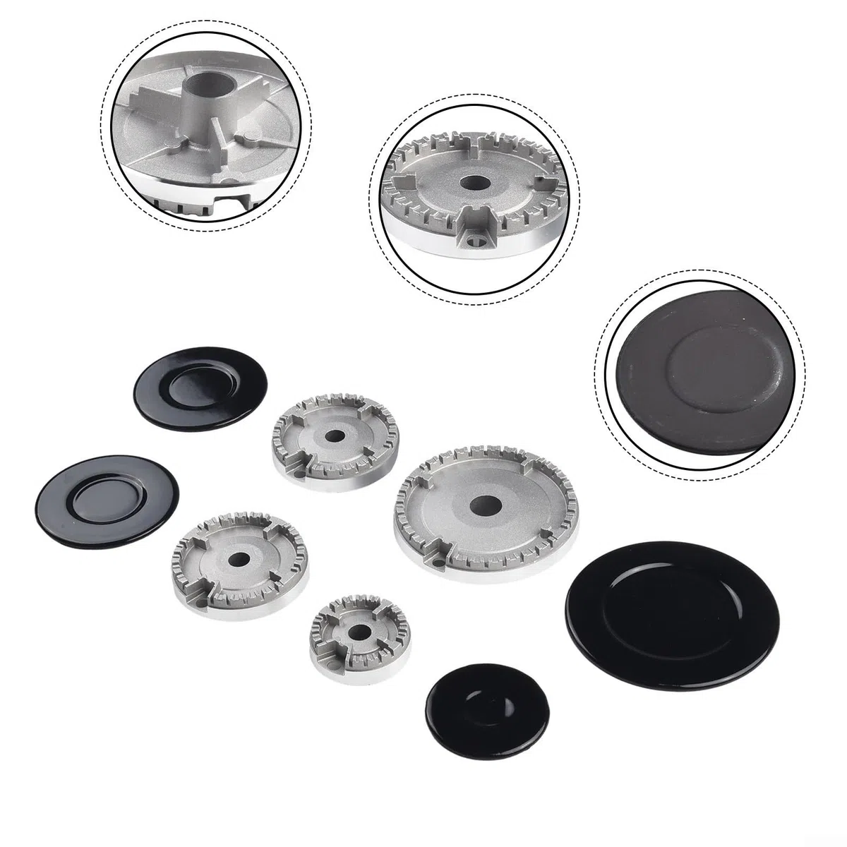 Kochfeld-Brenner-Set, Herddeckel-Set für Gasherd-Brenner, passend für die meisten Gasherd-Brenner (konkav)