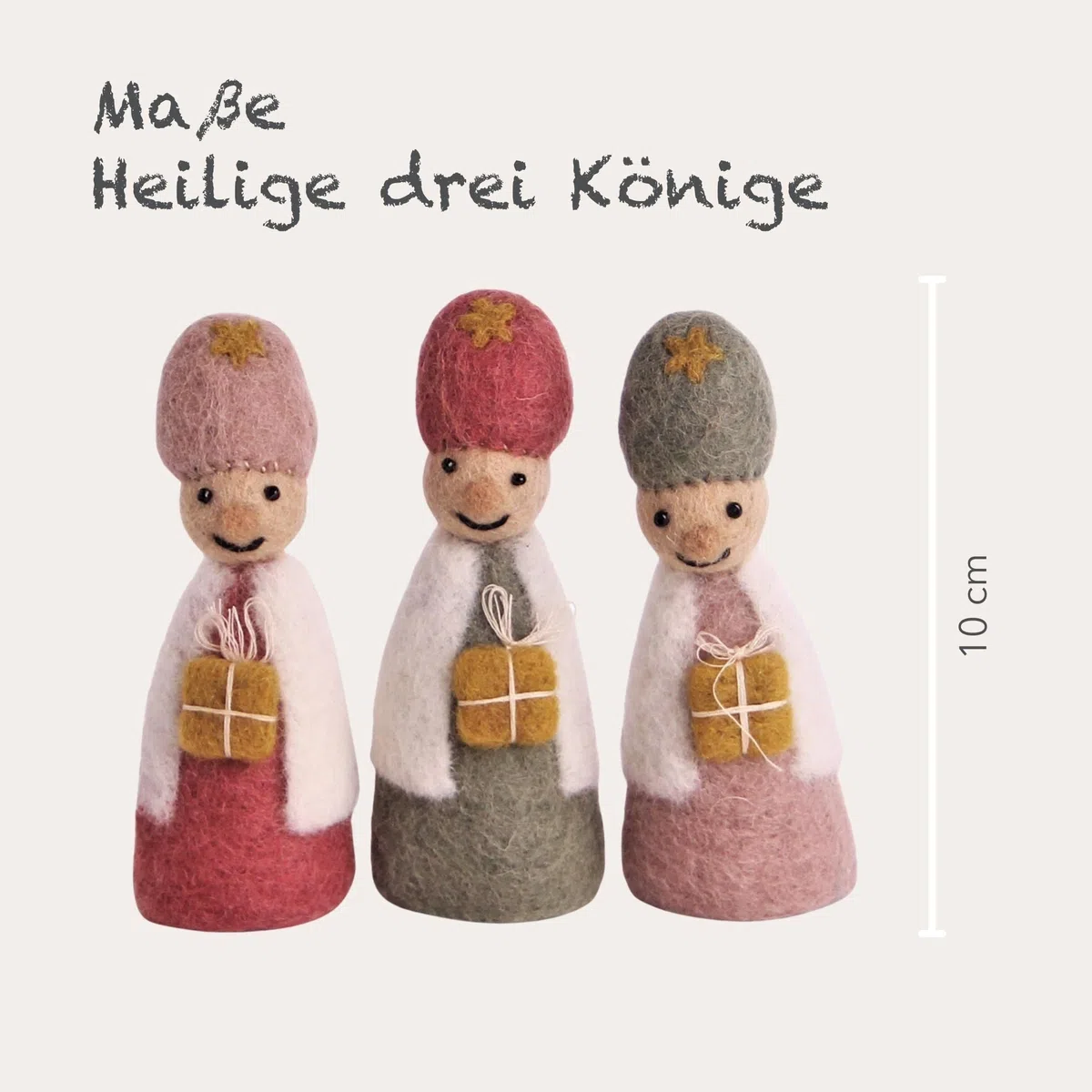 Én Gry & Sif Heilige DREI Könige, Krippenfiguren aus Filz, Hand-Made, fair-Trade, Kinderzimmerdeko, besondere Weihnachtskrippe, 10 cm groß