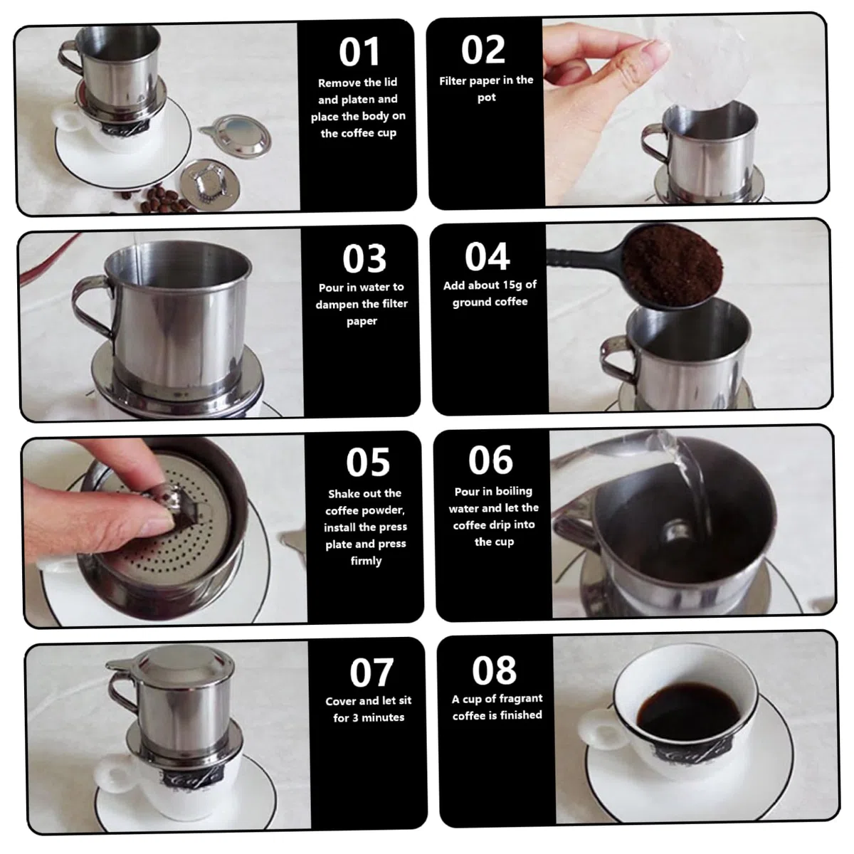 Vietnamesischer Kaffee -Tropfer, 2 Sets Edelstahl -Kaffee -Tropf -Set mit Deckel, Tablett und Filter, langsamer Tropfkaffeemaschine, Vietnamesische Kaffeemaschine für Home Office