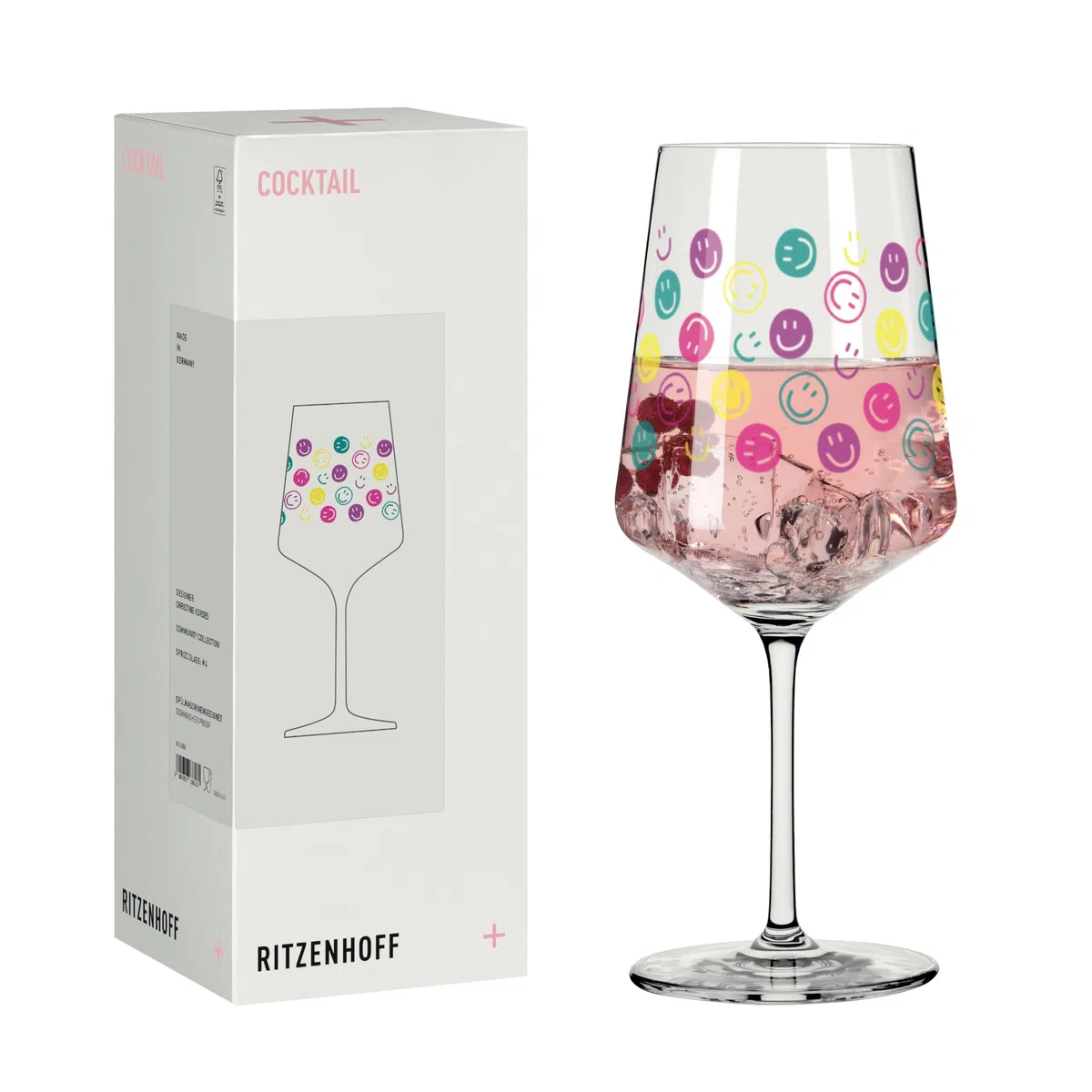 RITZENHOFF 8142004 Cocktailglas 544 ml - Serie Feel Good - 1 Stück mit Smiley-Dekor - Made in Germany