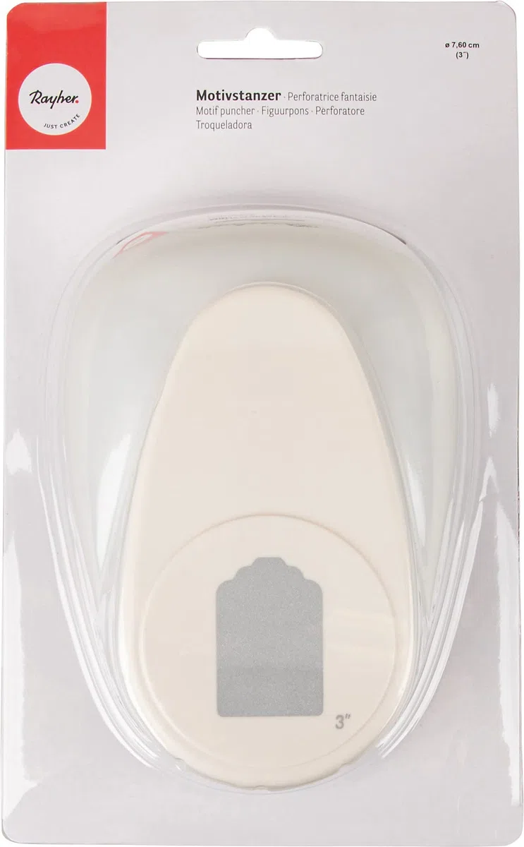 Rayher Hobby 69096000 Motivstanzer Tag/ Etikett, ø 6,8 x 4,5 cm- 3 Zoll, geeignet für Papier/Karton bis zu 200g/m²