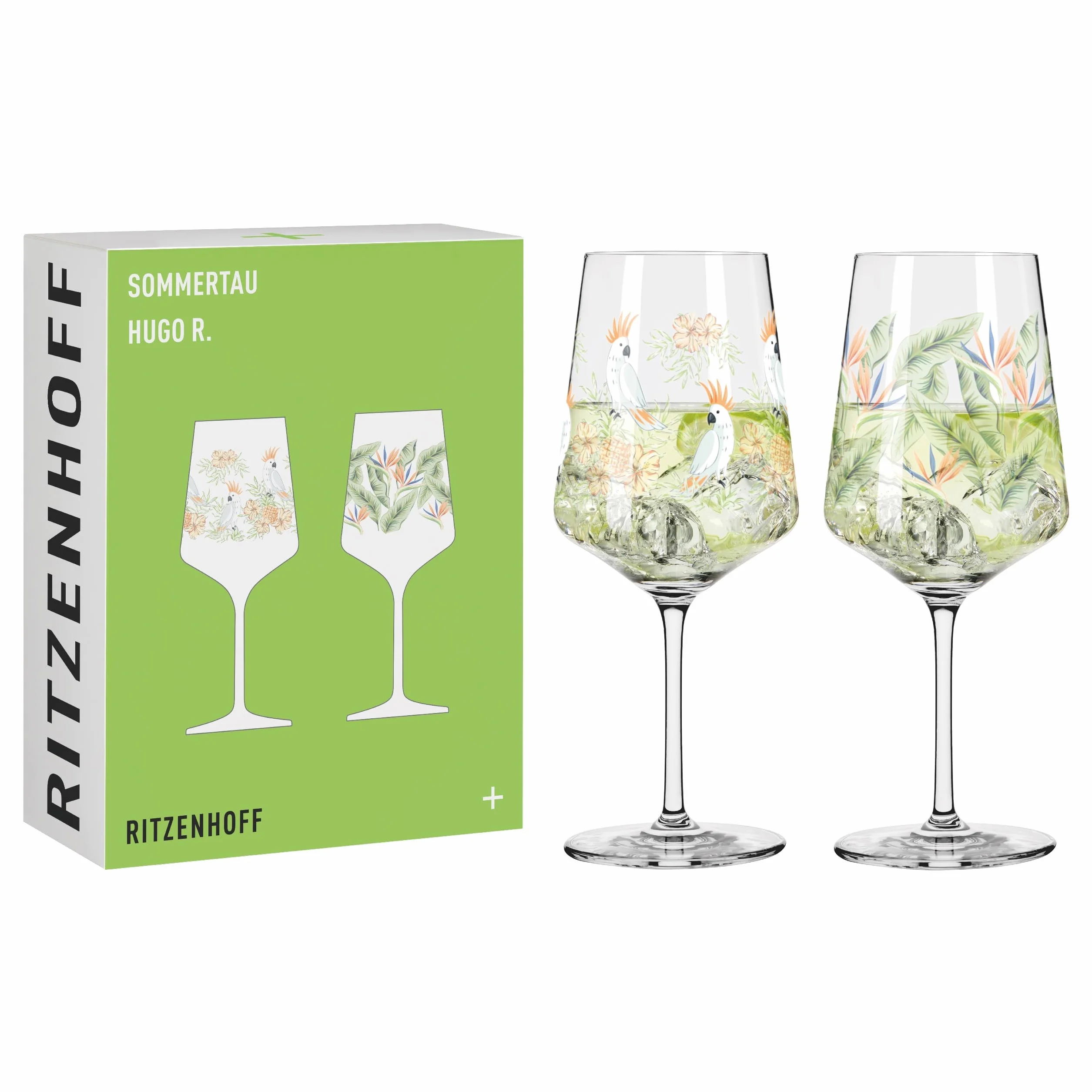 RITZENHOFF 6211001 Aperitif-Glas 2er-Set 500 ml - Serie Sommertau - floraler Stil, mehrfarbig - Made in Germany