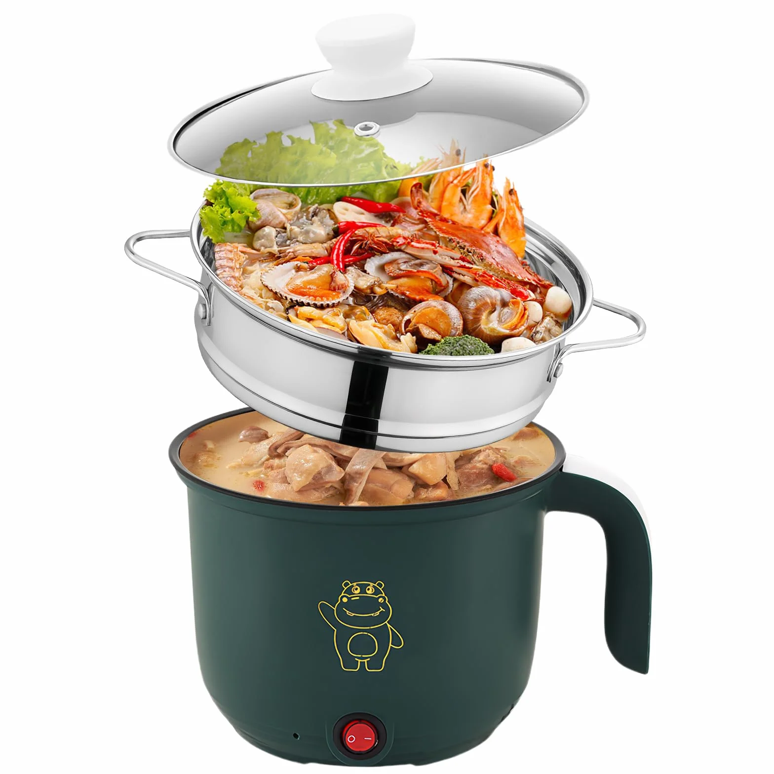 Elektrischer Hot Pot Mit Dampfgarer, Elektrische Hot Pot 1.5l, Tragbare Mini Antihaft Multikocher, Schneller Ramen Kocher, Tragbare Antihaft Topf Für Zuhause, Büro, Schlafsaal
