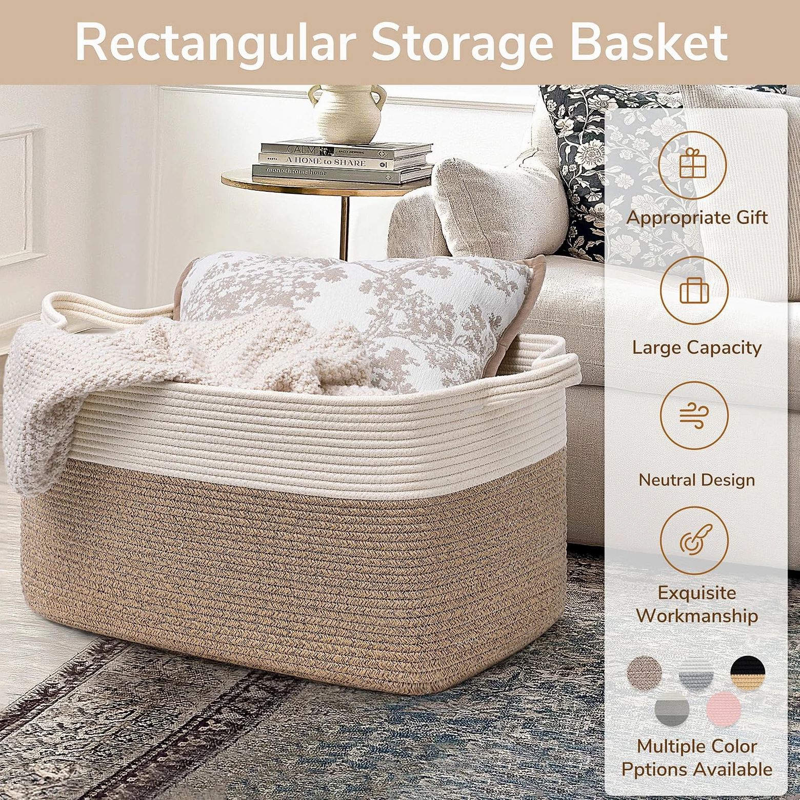 TIMEYARD 65L Faltbarer Wäschekorb, Aufbewahrungskorb für Baby Spielzeug, Square Laundry Baskets, Korb Aufbewahrung für Decken, kissen, Gästehandtuchkorb, Weiß und Braun