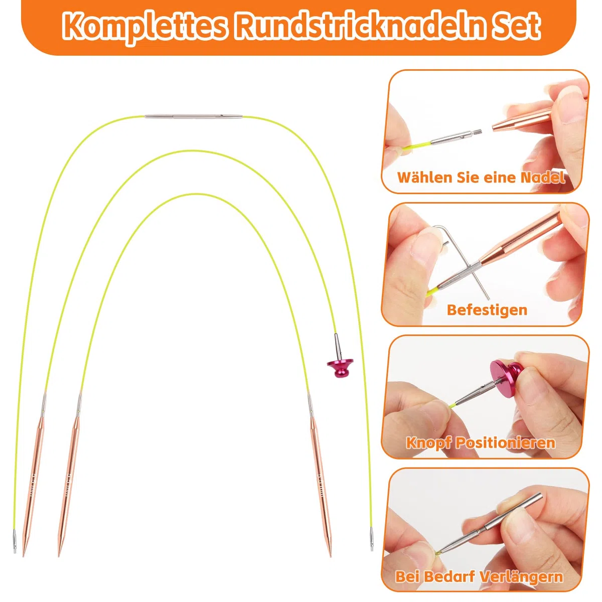 Coopay Auswechselbare Rundstricknadeln Set, 3,0-10,0 mm Rundstricknadeln (4 Längen verstellbar), Stricknadeln Rundstricknadel mit Aufbewahrungstasche,Austauschbare Rundstricknadel, Rosé gold
