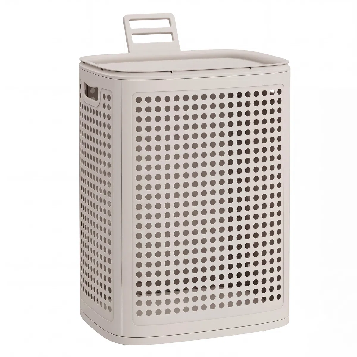 SONGMICS Wäschekorb mit Deckel, Wäschesammler Plastik, 75 L, Wäschetonne schmal, Wäschebox platzsparend, für Badezimmer, Waschküche, Schlafzimmer, cappuccinobeige RLH021L101