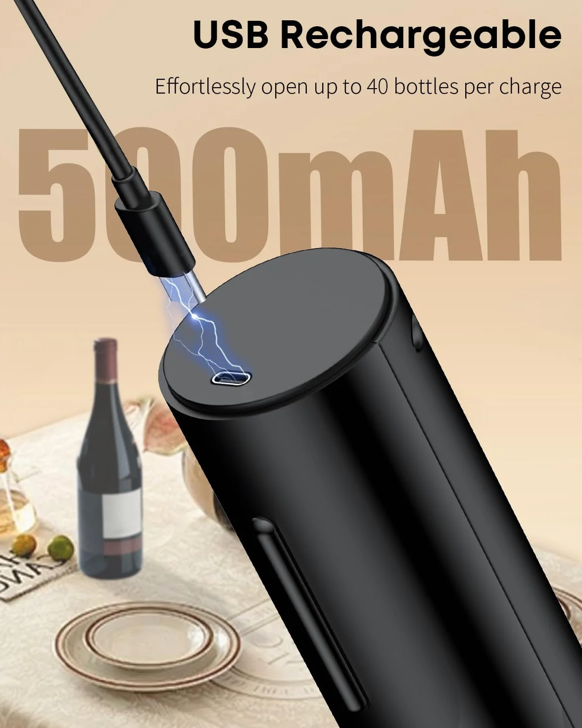 Pawfly Akku Elektrischer Weinflaschenöffner mit Folien Schneider Automatischer Weinöffner USB-C Aufladbarer Elektrokorkenzieher mit LED Licht Weinkorkenzieher für Hausbar Restaurant Party Hochzeit