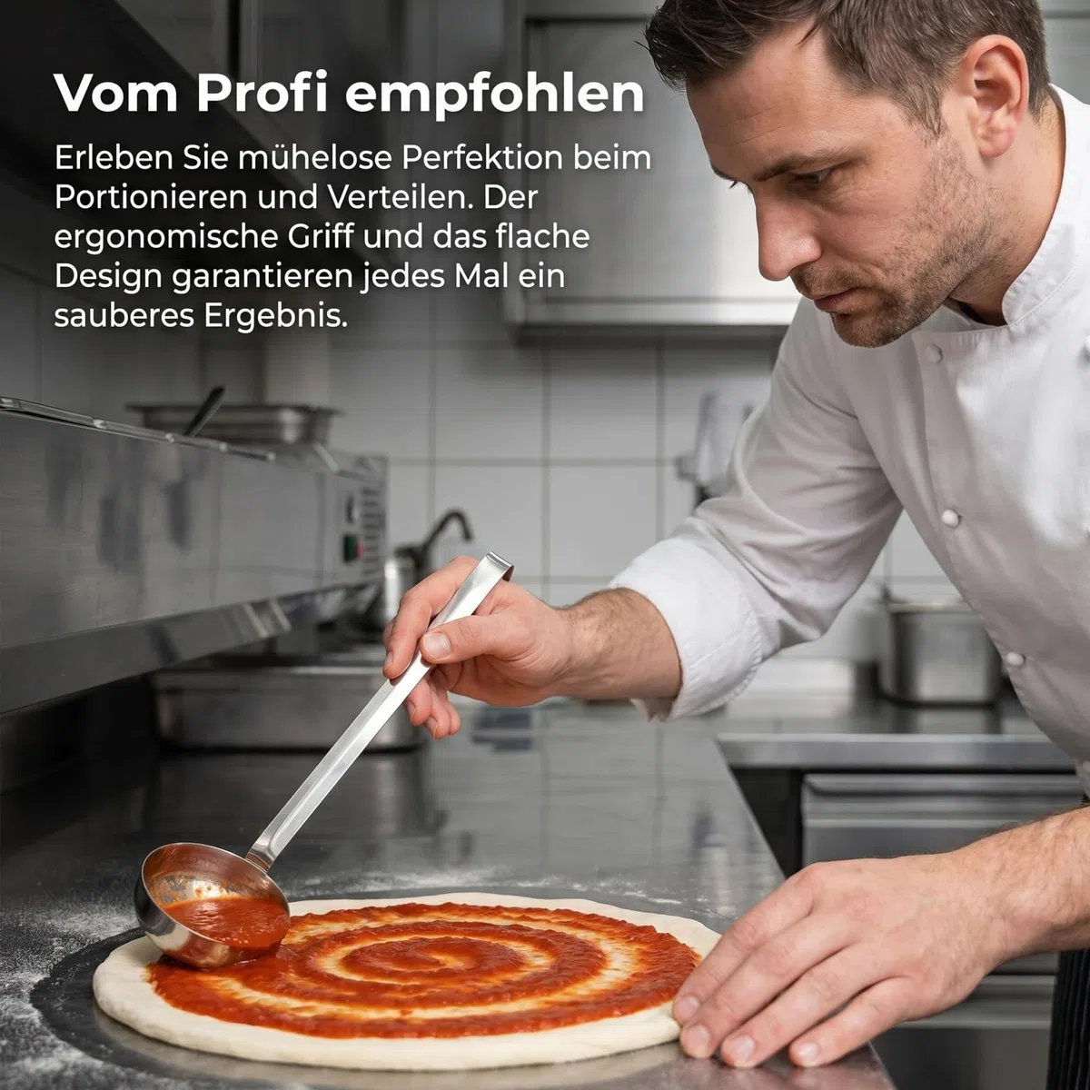 TOPBATHY 2 Stück Pizzasaucenlöffel aus Edelstahl, flacher Soßenlöffel mit langem Griff, Portionskelle für Pizza, Tomatensauce, Ketchup, Dressing, Küche und Restaurant