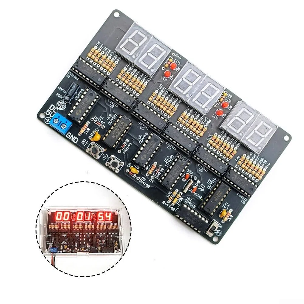 Digitale Uhren, Module, 6 Bits, digitale LED-Elektronikuhr-Kits, PCB-Lötübung, Lernbrett, DC 5–5,5 V Netzteil (Teile + Gehäuse)