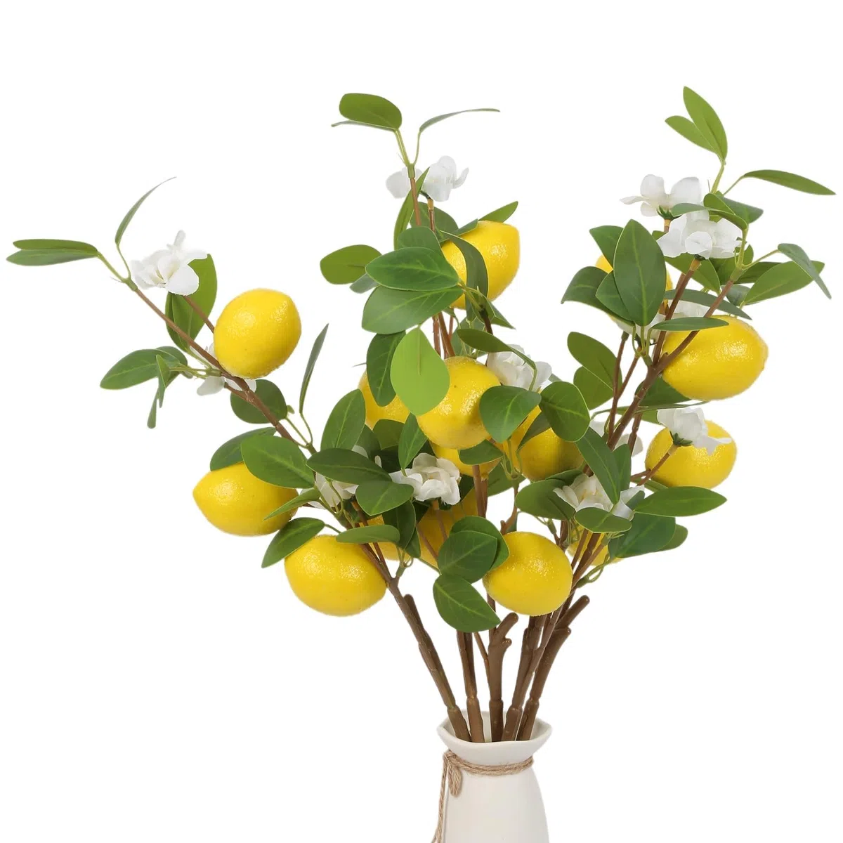 5 PCS Künstliche Zitronenzweig wie echt 58 cm Gelbe Künstliche Zitronen Deko Stiele mit Grünen Blättern Künstliche Blumen Fake Zitronen Blumenarrangement für Zuhause Küche Tisch Party Bauernhaus Deko
