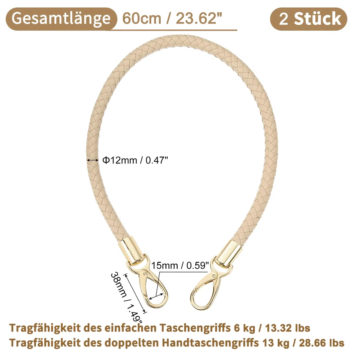QUARKZMAN Taschenhenkel Lederriemen für Taschen, 2 Stück 60cm PU Taschengurt mit Metallschnallen Taschengriffe für Geldbörse Häkeltaschen Handtaschen (Beige Pink Gurt + Goldverschluss)