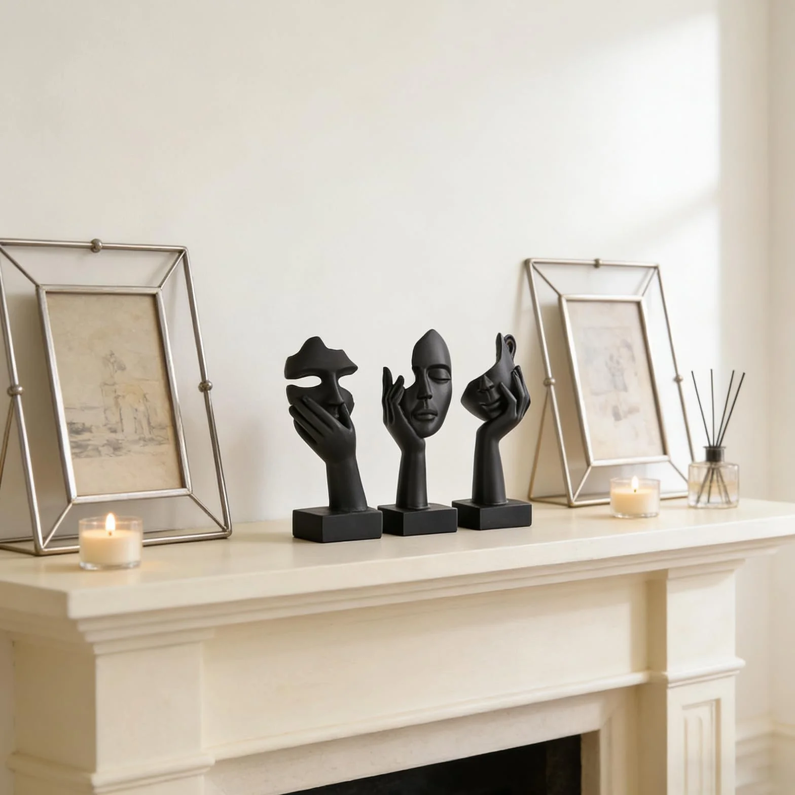 Schwarze Heimdekoration Akzentkunst Frau Gesicht Statue Sammlerstück Statue für modernes Zuhause Wohnzimmer Bücherregal Schwarz Schreibtisch Dekor 3-teiliges Set