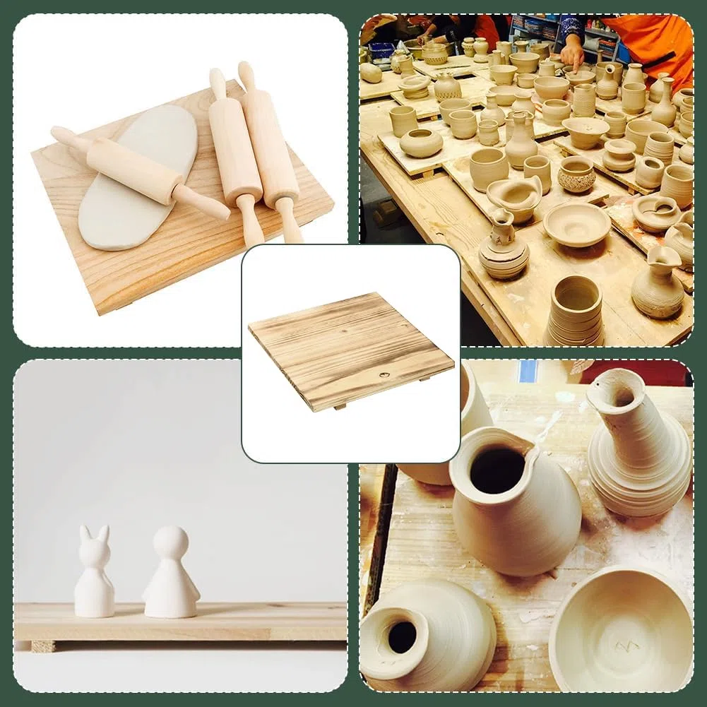BENECREAT Clay Board Holzmatte, Quadratisches Keramik-Ton-Trockenbrett, Hellbraunes Ton-Trockenbrett Zum Formen Und Schnitzen, Trocknen von Keramikton, 24x24 cm