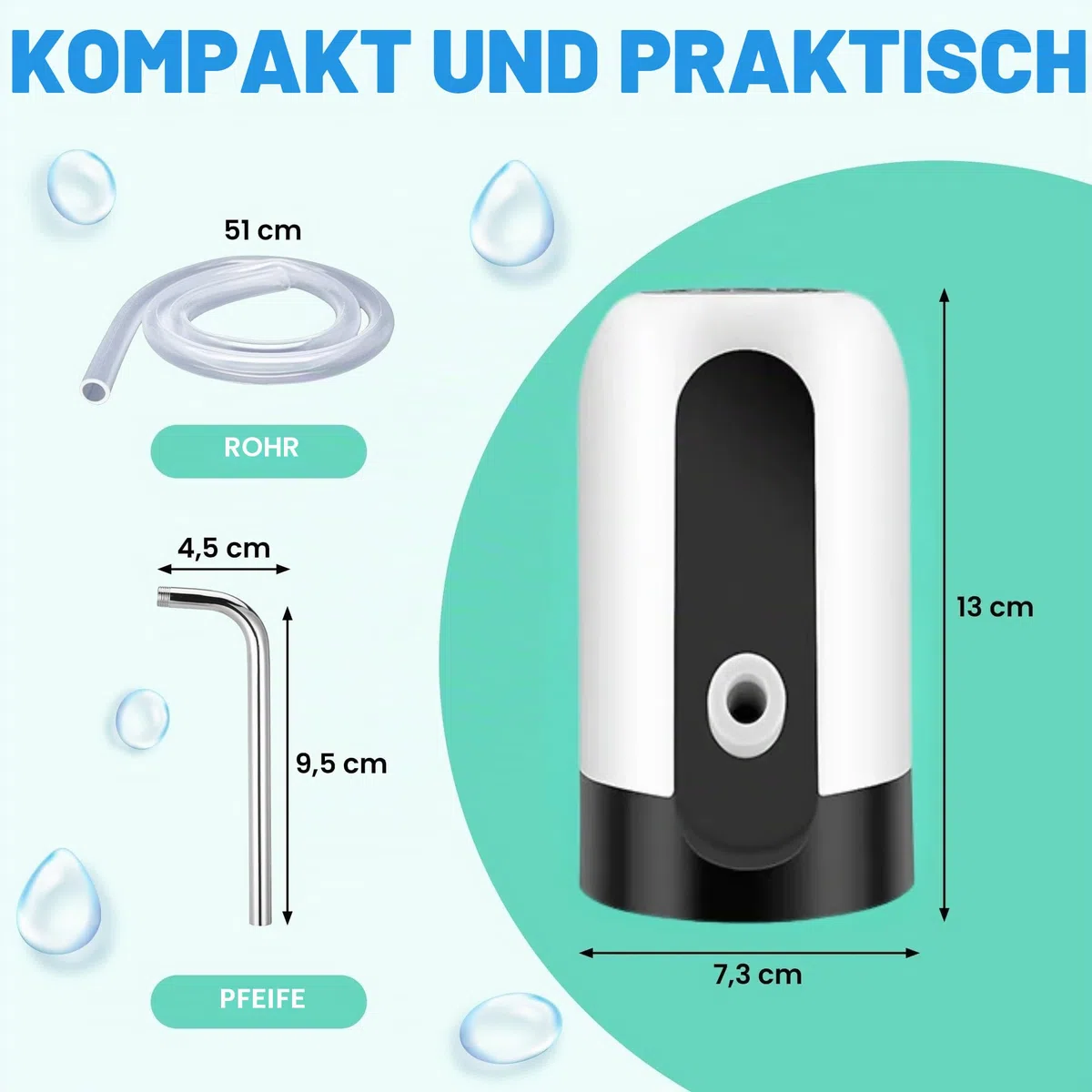 Wasserspender, elektrischer Wasserhahn für Kaltwasserkanister, Dosierpumpe mit zwei Adaptern, 5,7 l, 10 l, 11,3 l, 15 l, 18,9 l.