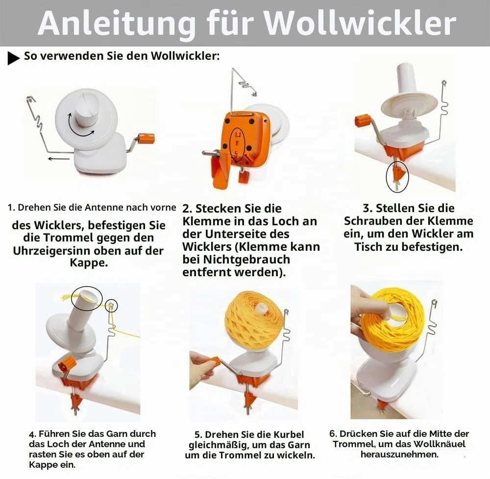 Garnkugelwickler, praktischer Kugelwickler für Garn, mit Metallgriff und Tischklemme, stabil, mit Pompom-Maker in 4 Größen + 1 Schere, AB200-5