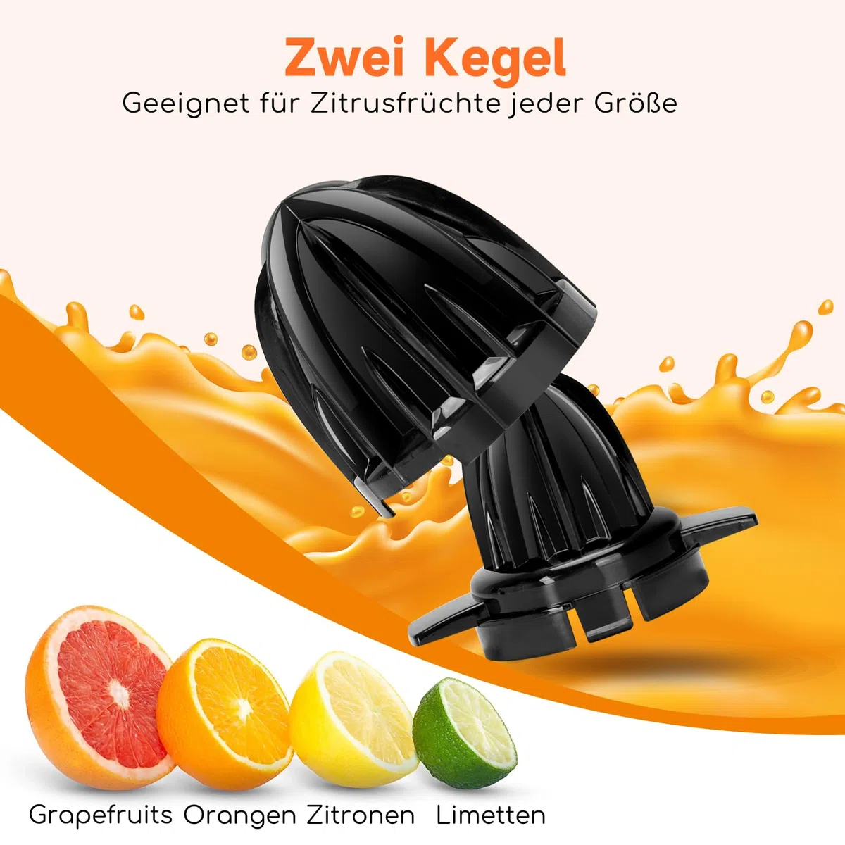 Aigostar Elektrische Zitruspresse 2 Kegel & BPA-Frei, Orangenpresse 40 W, 700ml Saftpresse Elektrisch, 2 Drehrichtungen, Hohe Saftausbeute, Spülmaschinenfest & Tropfsicher