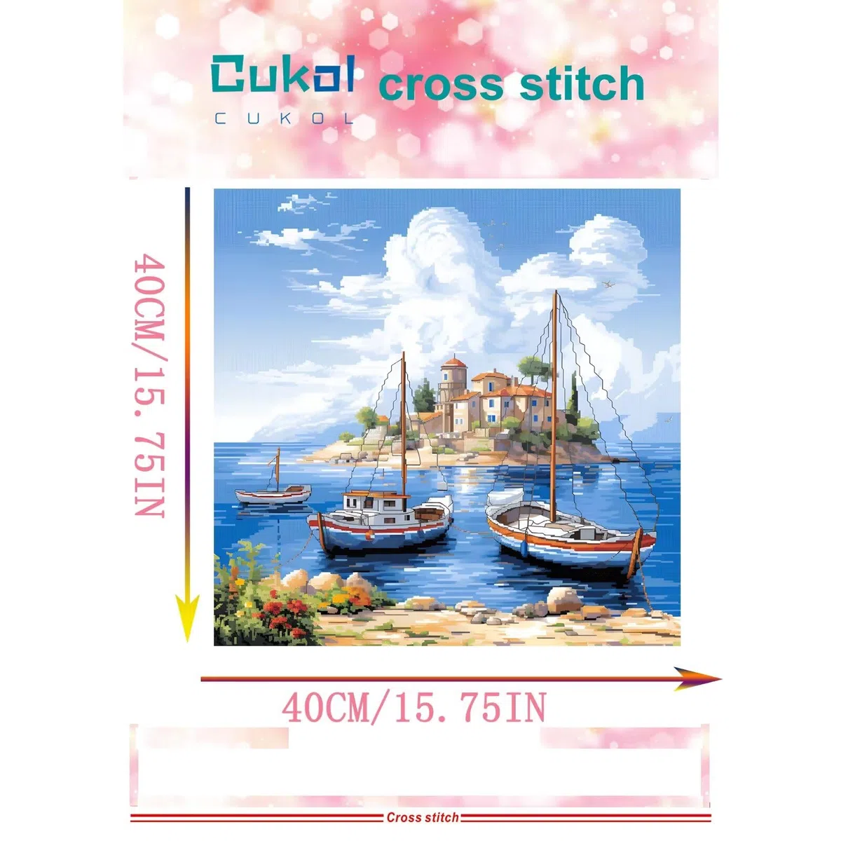 cukol cukol Kreuzstich Set Vorgedruckt Erwachsene, Stickbilder 40x40 cm | Stickpackungen mit 11ct, Kreatives Bastelset Hobby zum Sticken für Frauen, Stickset für Diy Home Deko, Insellandschaft Motiv