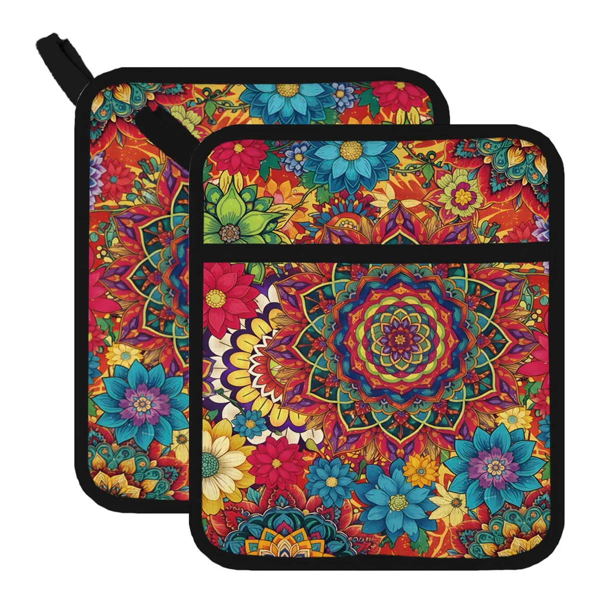 FREEBLOSS 2 Topflappen Aus Baumwolle Hitzebeständig Für Küche Und Backofen Geeignet Mandala Muster 7.9x9.5 Zoll