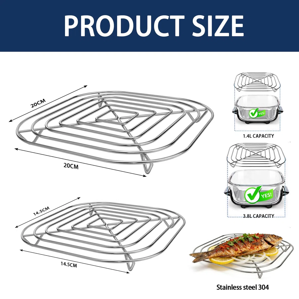 2 Stück Grillrost Edelstahl Kompatibel mit Ninja Crispi AirFryer Ersatzgitterrost für Ninja Crispi Glasbehälter 3,8L und 1.4L, Spülmaschinenfest, für Ninja Crispi Zubehör
