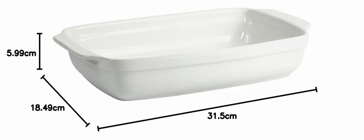 CREALYS 512729 Auflaufform mit Keramikgriffen, rechteckig, 31 x 18,5 x 5,5 cm, Weiß