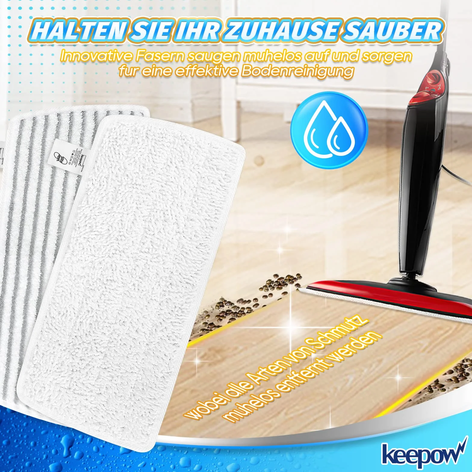 KEEPOW 10 Stück für Vileda Steam Plus XXL Dampfreiniger Ersatzbezüge, Waschbar Mikrofaser Ersatzbezug für Vileda Dampfreiniger - für Vileda Steam Pro XXL Dampfreiniger Ersatzbezüge (5 Grau + 5 Weiß)