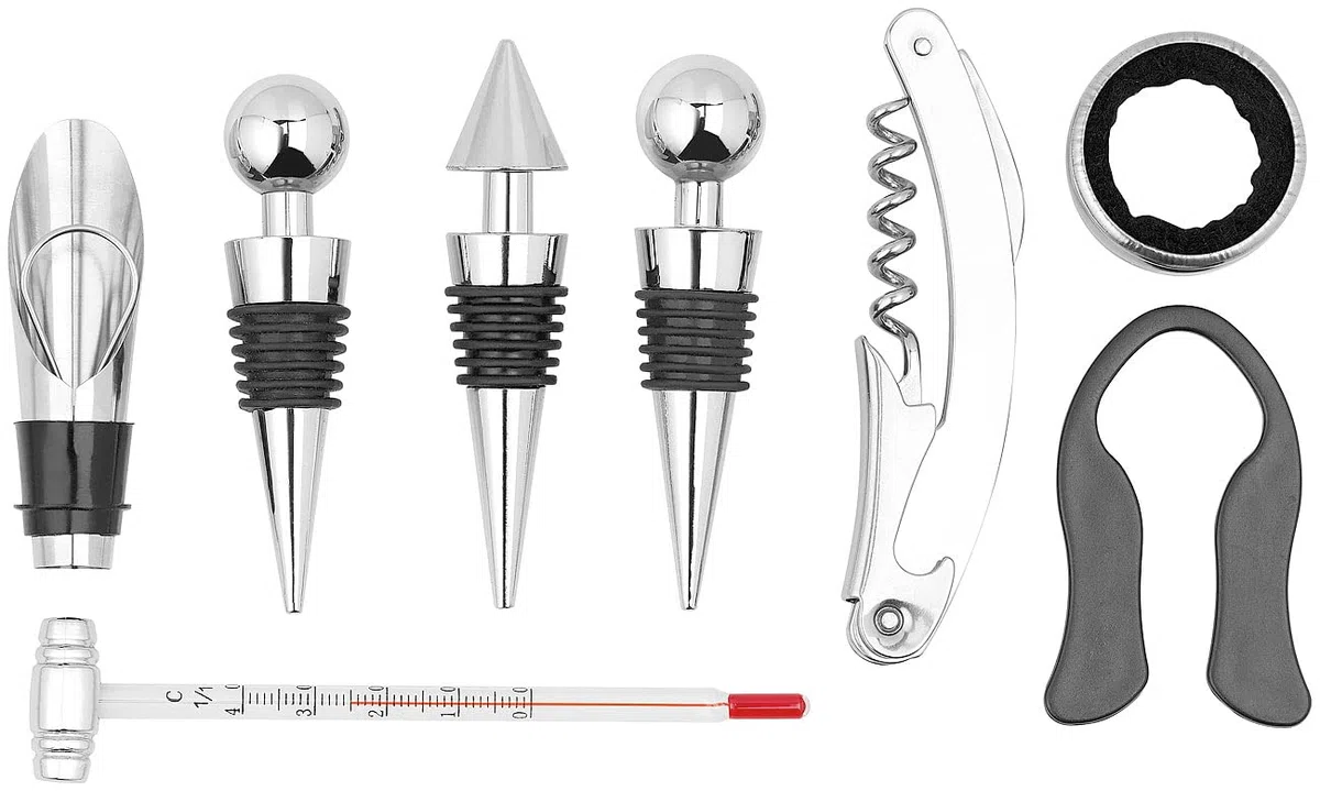 Carlo Milano Weinflaschenverpackung: 9-teiliges Sommelier-Set in edler Holz-Geschenkbox für 2 Weinflaschen (Weinbox, Wein-Geschenkverpackung, Flasche)