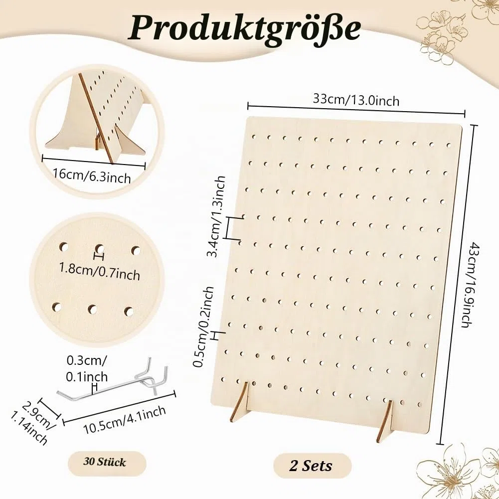 PH PandaHall 2 Packung Holz Stecktafel Präsentationsständer Mit 30 Metallhaken Schlüsselanhänger Präsentationsständer Für Verkäufer Event Verkaufswerkzeug Organizer 43x33cm
