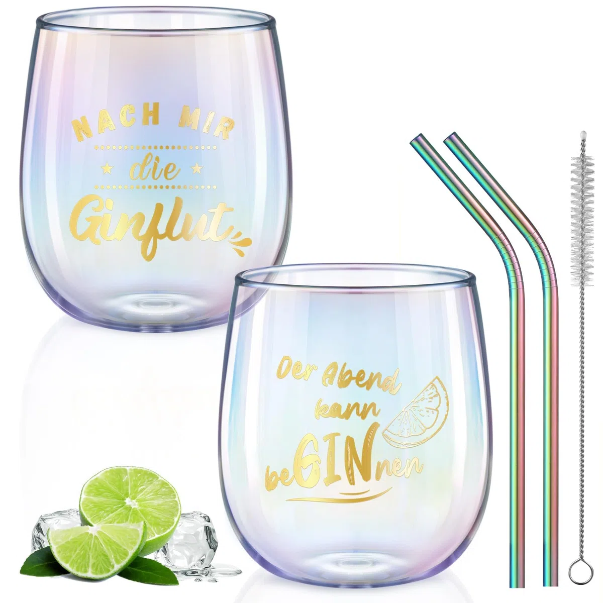 glastal 450ml Gin Tonic Gläser 2er Set Bunt Weingläser mit Gin Sprüchen | Bunt Gin Gläser, Borosilikatglas Einschichtiges, Geschenk für Ginliebhaber Frauen Freund zu Geburtstag Weihnachten