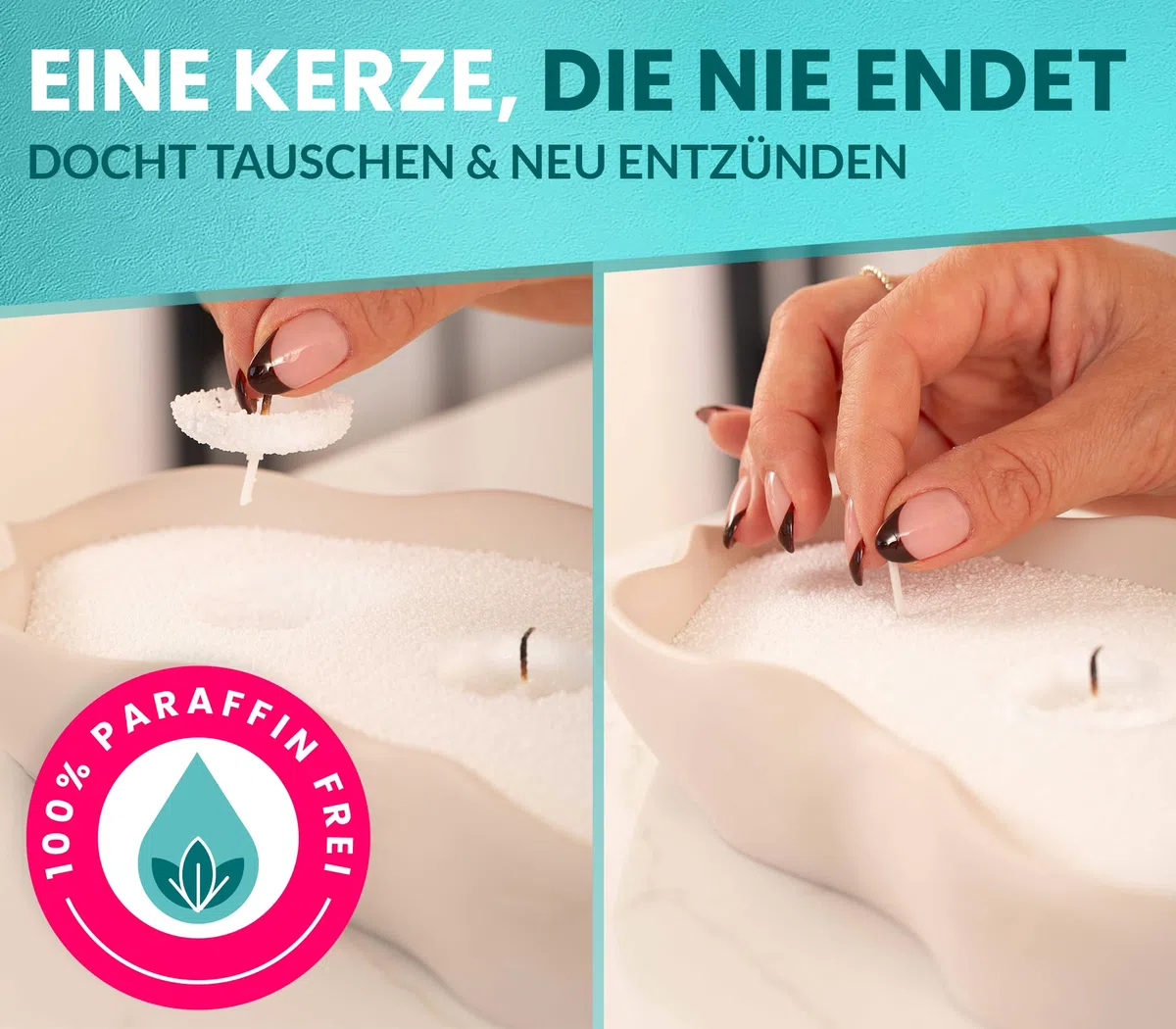 KERACRAFT Kerzensand Set weiß 1kg – Kerzensand mit Docht - Candle Pearls für DIY Kerzen