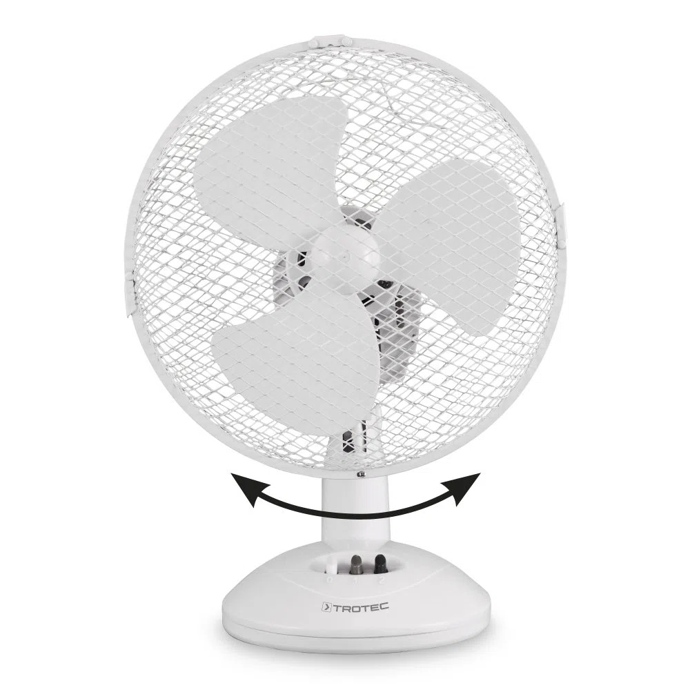 TROTEC Tischventilator TVE 9 – leiser Ventilator mit 90° Oszillation, 2 Stufen & 25 W – kompakter Tischlüfter Ø 23 cm für Schlafzimmer, Büro & Zuhause – weiß