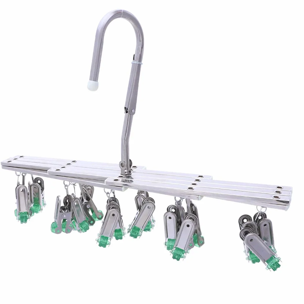 Drip Kleiderbügel,Edelstahl Trocknen Rack,Sockenaufhänger,Unterwäsche trockner,18 Wäscheklammern für Shorts wäsche,Faltbar,Winddicht,Sammle schnell Kleidung,grün