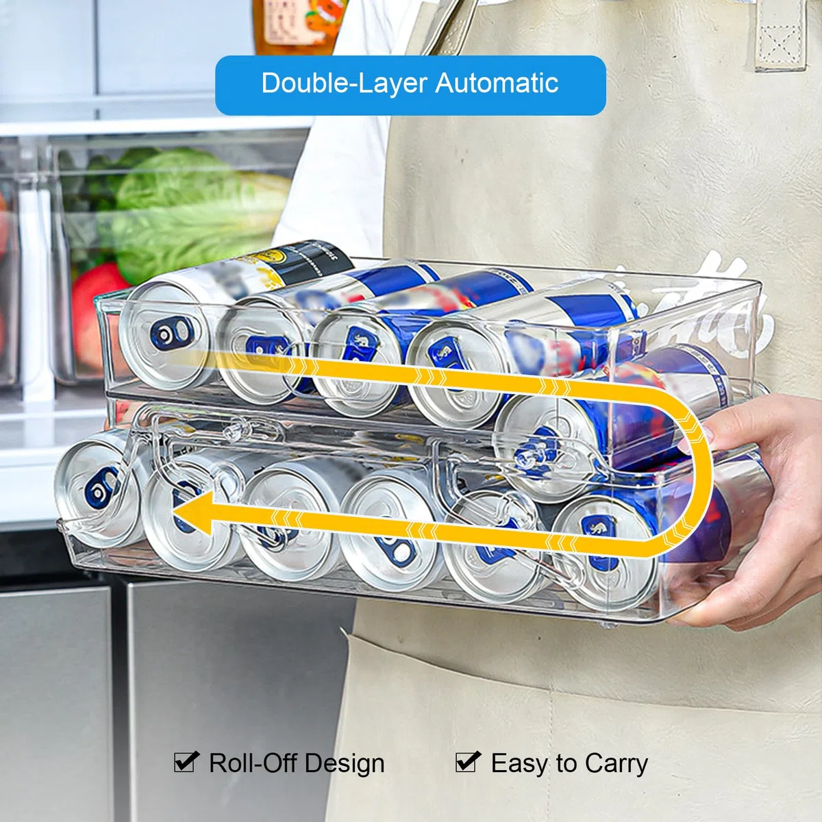 Kühlschrank Organizer Dosen Dosenspender Kühlschrank 2 Tier Foldable Dosenhalter Getränkehalter für 250ml/330ml Getränkedosen Bier Soda Dosen