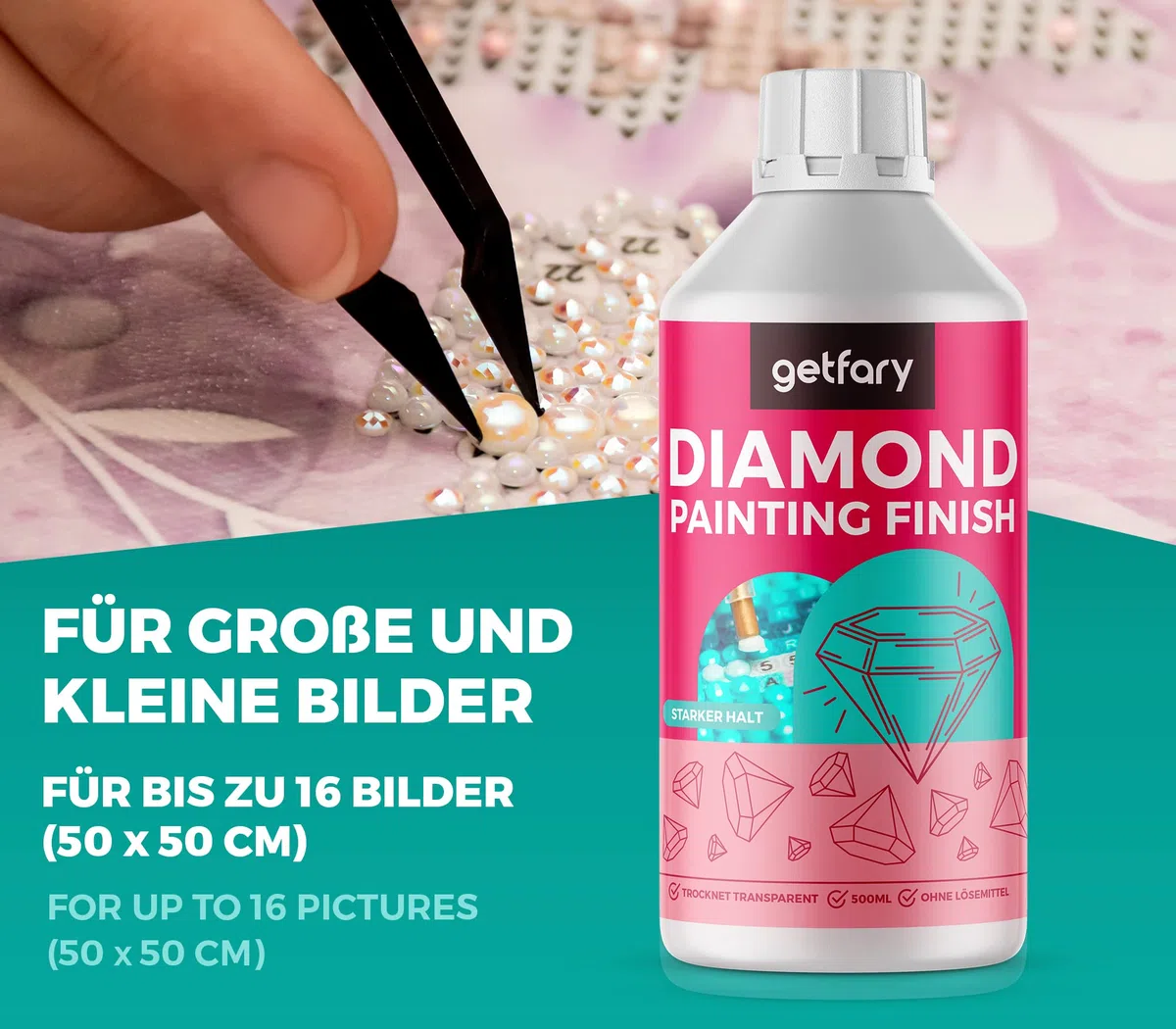 Diamond Painting Finish 2X 500ml - Transparente Diamant Painting Versiegelung für bis zu 32 Bilder (50x50cm)