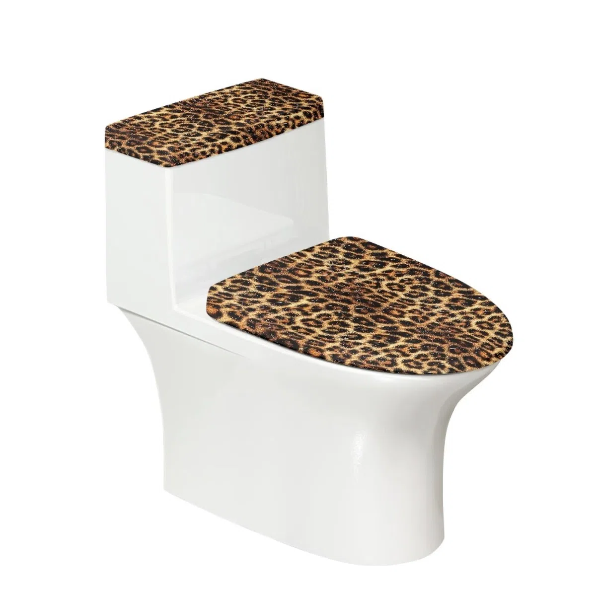 Biyejit Brauner Leoparden-WC-Deckel-Staubschutz-Set, waschbarer WC-Tankschutz mit elastischem Rand, staubdicht, WC-Sitzbezug, universelle Dekoration für Zuhause und Hotel